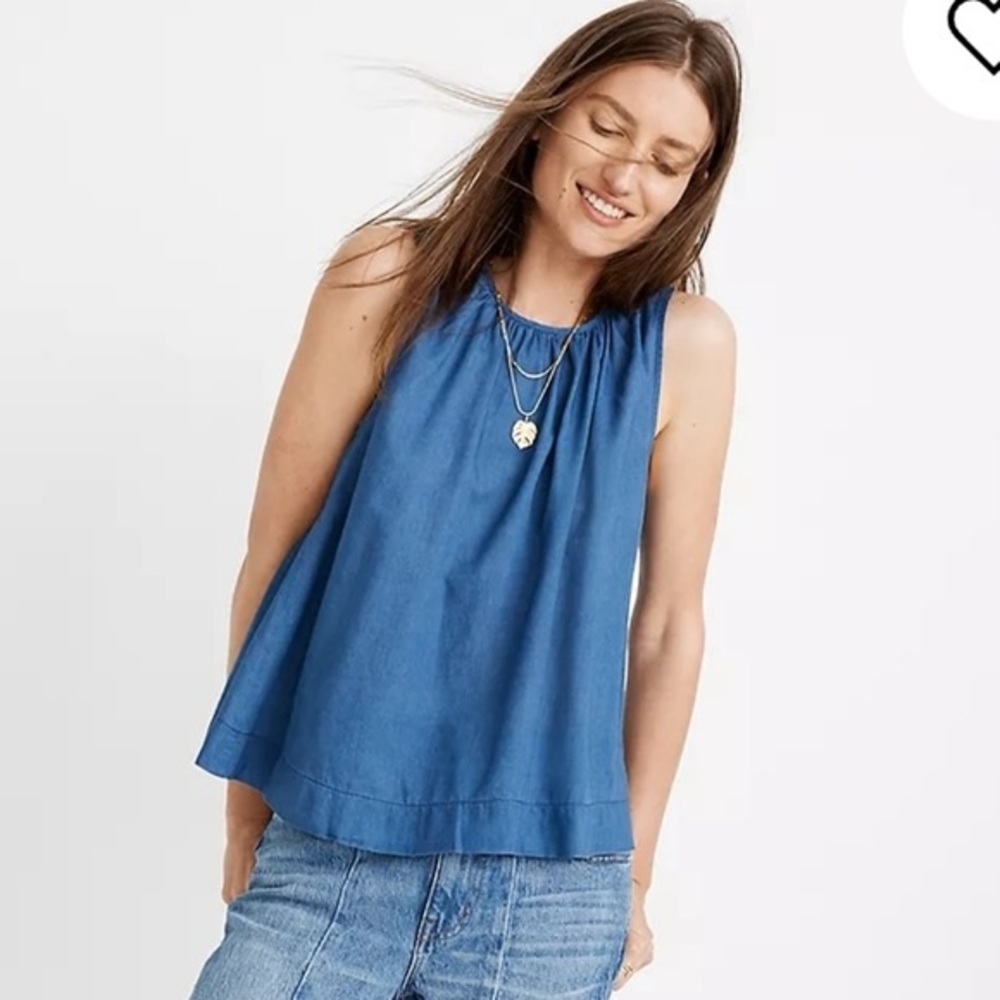 Madewell Chambray Blue Button Back Tank Top